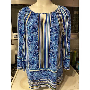 t casual multi color paisley 3/4 top  M